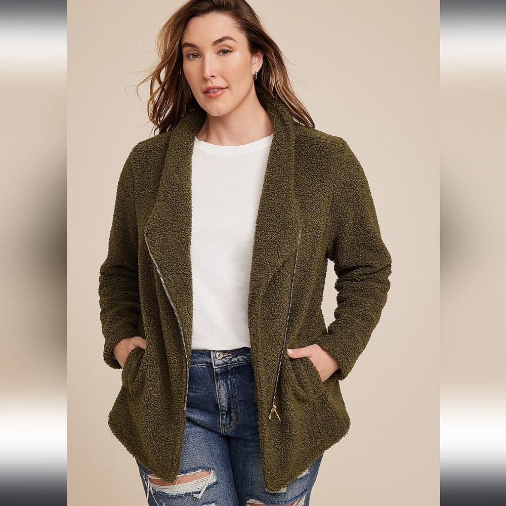 NWT Olive Green Teddy Sherpa Coat Jacket Plus Size 4X Maurices